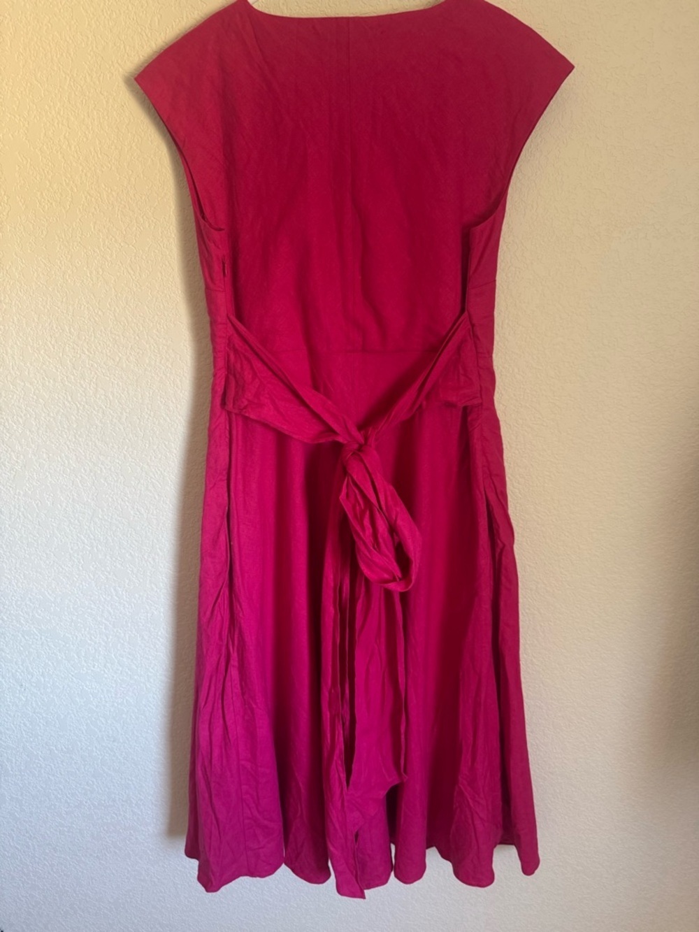 Banana Republic Pink Linen Blend Midi Dress Petite 8 NWT V Neck Cap Sleeve - Picture 4 of 10